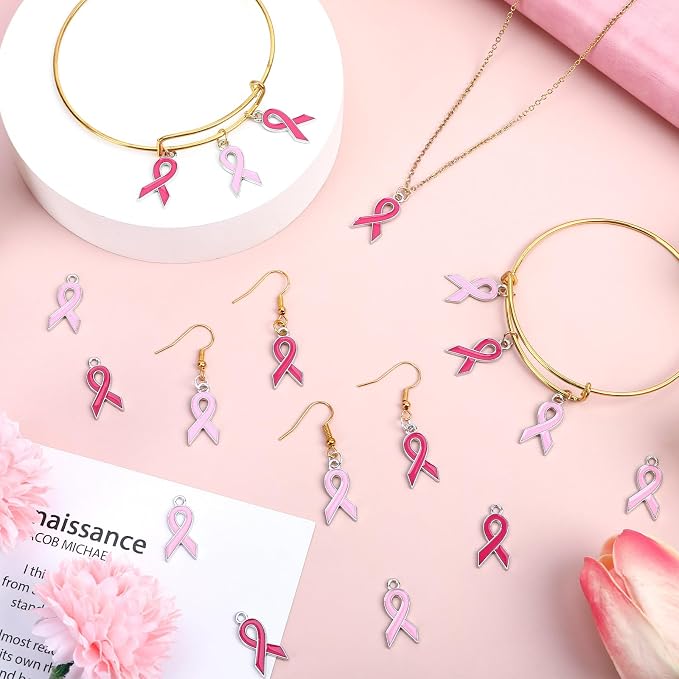 MARFOREVER 120 Pcs Breast Cancer Awareness Charms - Image 2