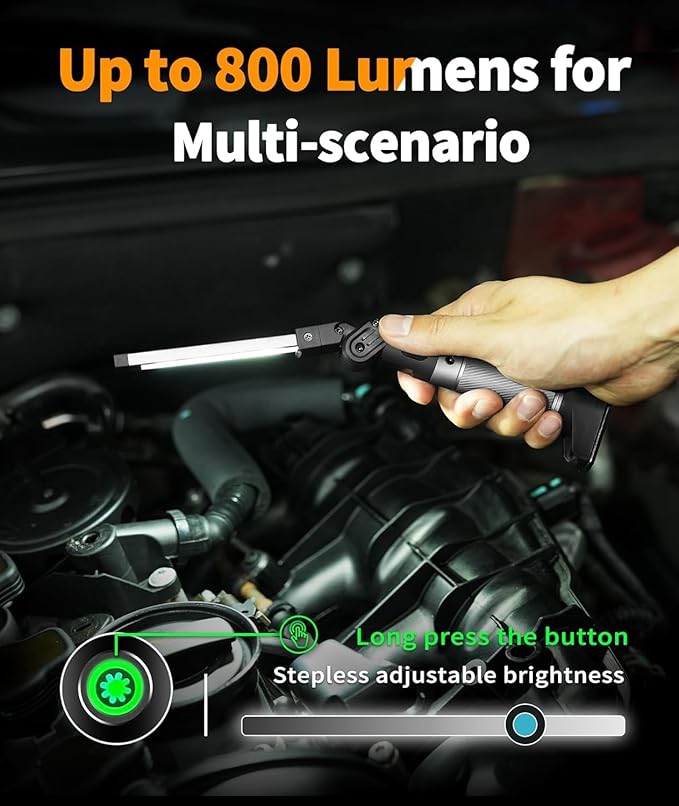 Magnetic Light - 800 Lumens Work Light with Multifunctional Foldable Design, 2200 mAh Magnetic Flashlight, 3 Lighting Modes Mechanic Flashlight for Car Repairing/Emergency, 2 Pack