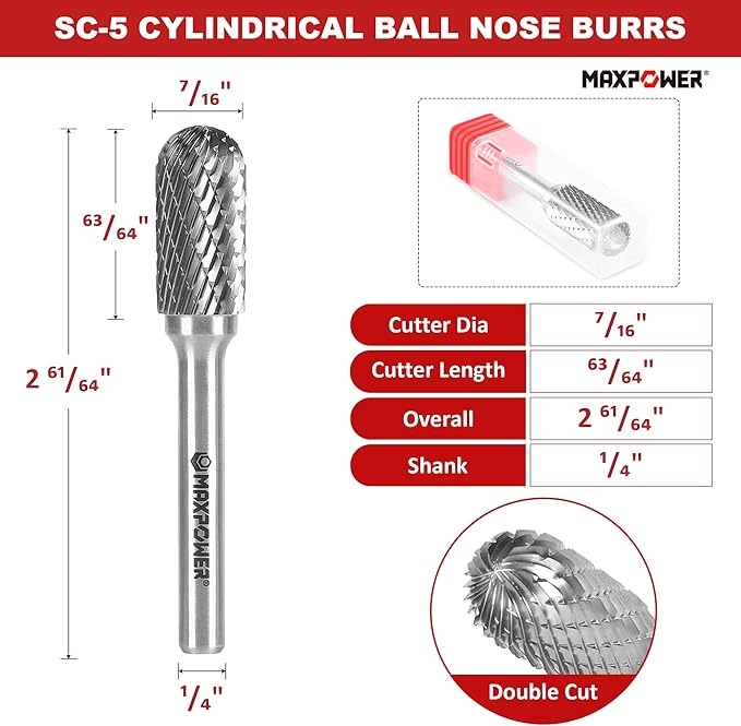 MAXPOWER 1/4" Carbide Burr Set, 3-Piece Rotary Burrs, Double Cutting burrs Rotary File for Metal and Woodworking Drilling, Carving, Polishing, Engraving
