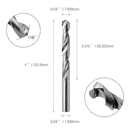 LUMN 5/16" Solid Carbide Jobber Drill Bits with Straight Shank and 118° Point Angle, Made from Tungsten Carbide Material,5-Pieces