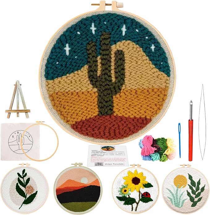 PYHIRRY Punch Needle Kits Adults Beginner Cactus，with Tool, Fabric & Video by PYHIRRY