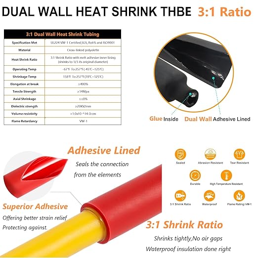 Tinned Copper Cable Lugs 10pcs 2/0 AWG-5/16 90 Degree Bent Battery Lugs,Heavy Duty Wire Lugs,Ring Terminal,00 Guage terminals,Battery Cable Ends/Terminal Connectors with 10pcs 3:1 Heat Shrink Tubing