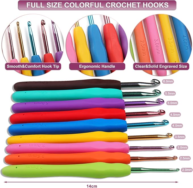 Aeelike Crochet Kit Multi Size Crochet Hooks Set 0.6mm-6mm, Full Crochet Kit - Image 4