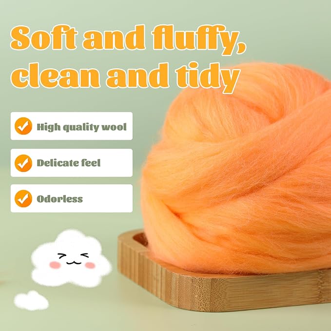 3.53oz Wool Roving, Wool Felting Supplies, Pure Wools, Chunky Yarn, Spinning - Image 3