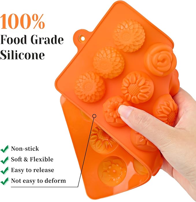 Flower Silicone Molds for Chocolate, 15-Cavity | Include Rose Heart Star Shapes - Image 3