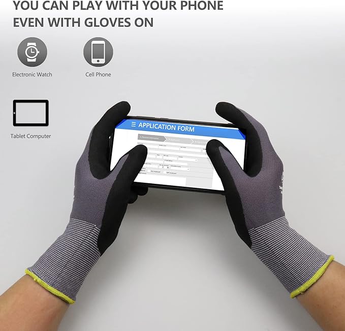Work Gloves MicroFoam Nitrile Coated-6 Pairs,Seamless Knit Nylon Gloves,Gray Work gloves