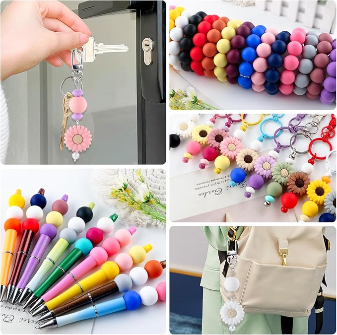 64Pcs 19mm Silicone Beads for Keychain Making and Bracelet Making, 16 Colors - Image 4