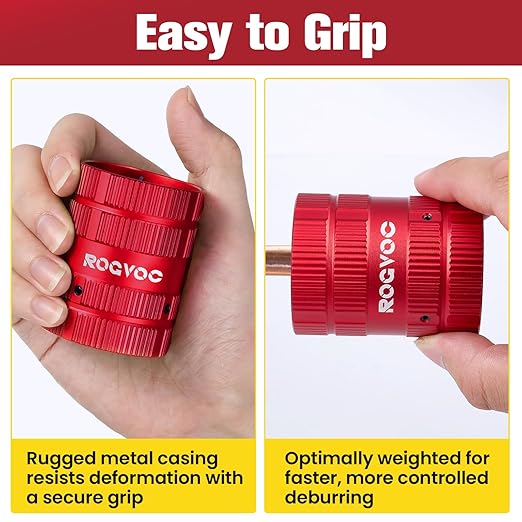 Deburring Tool, Plumbing Reamer Chamfering Tool for 1/4 Inch to 1-5/8 Inches, Inner Outer Pipe Reamer with 4 Solid Cutting Edges for PVC, Copper and Aluminum Tubes, Red