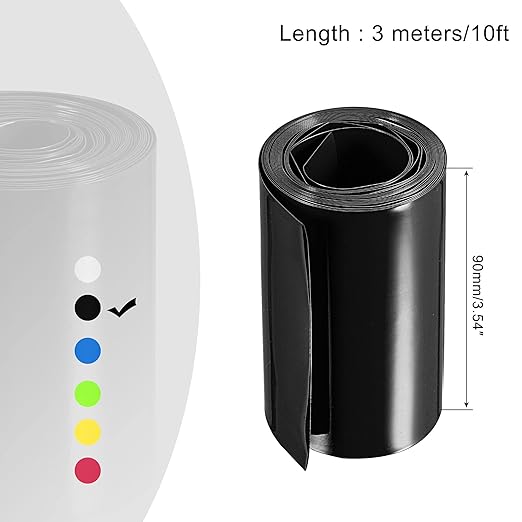 MECCANIXITY Battery Wrap PVC Heat Shrink Tubing 58mm Dia 90mm Flat 10 Feet(3meters) Black Good Insulation for Battery Pack