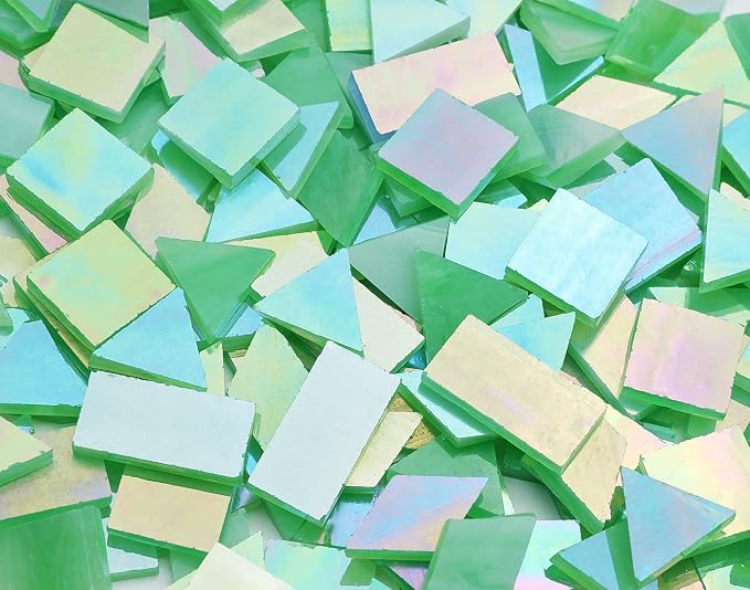 200 Pieces Bulk Iridescent Mosaic Glass Tiles, 4 Shapes Mixed Stained Glass - Image 3