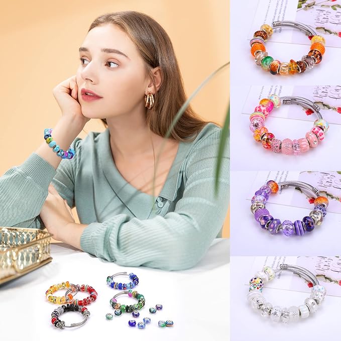 240 Pieces Assorted European Craft Beads Large Hole Lampwork Spacer Beads - Image 7