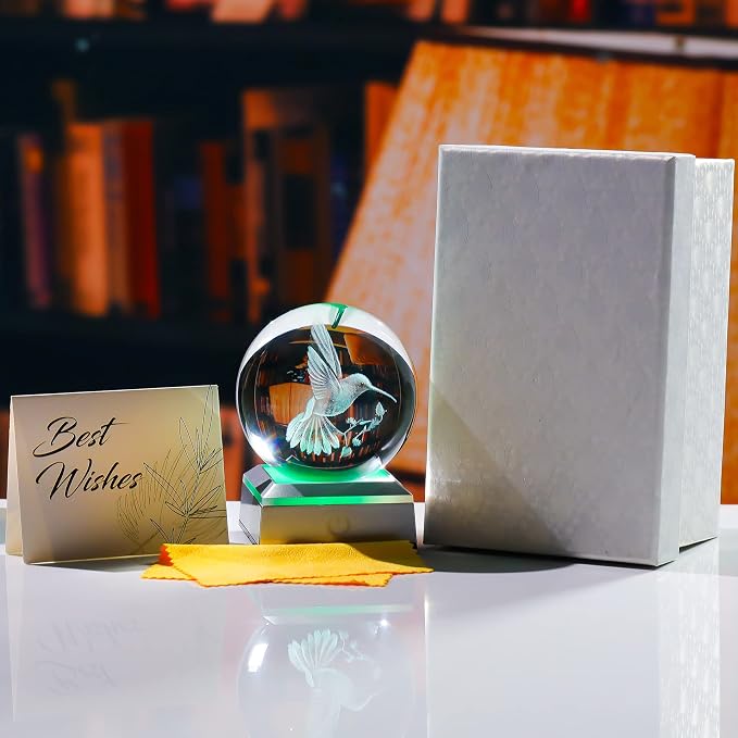 Crystal Ball 3D Engraved Hummingbird - Image 6
