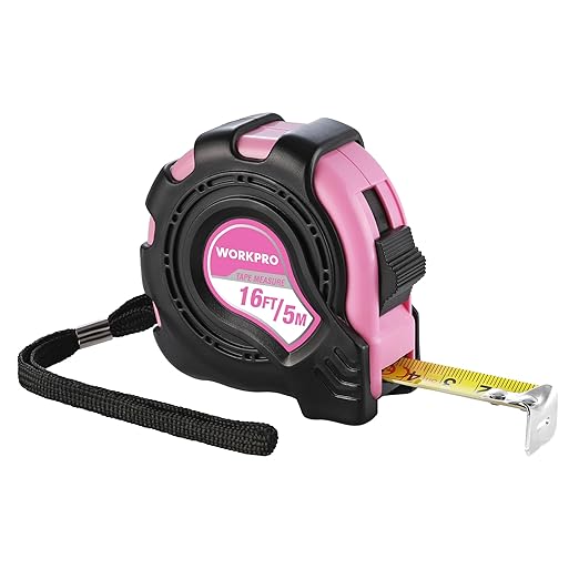 WORKPRO 16FT Pink Tape Measure, Inch/Metric Easy Read Measuring Tape, Retractable Lightweight Measurement Tape Accuracy 1/32, 1mm for Engineer,with Thumb Lock, Belt Clip, Rubber Protective Casing