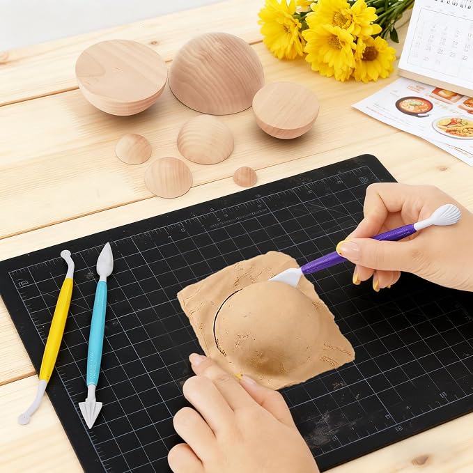 ZENFUN 8 Pcs 8 Sizes Half Round Pottery Tools Set, Wooden Ceramic Top Tool Clay - Image 6