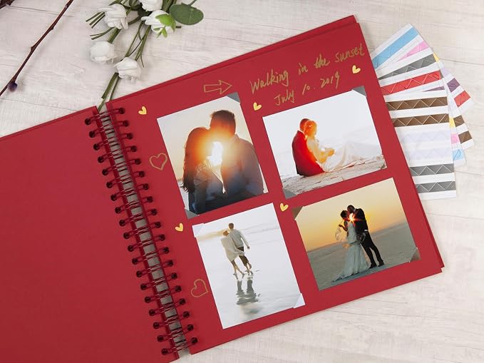 potricher 10 x 10 Inch DIY Scrapbook Photo Album 80 Pages Thick Kraft Blank Red - Image 3