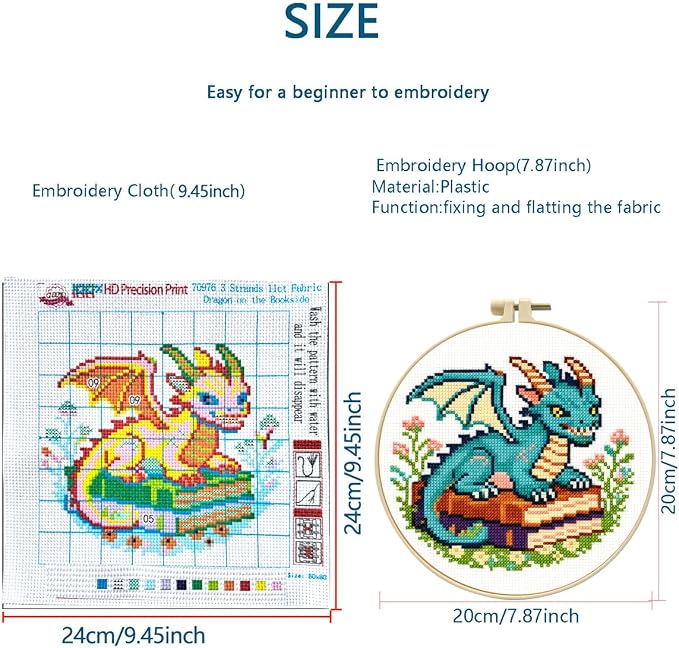 Zhenqing Cute Dragon on Books Stamped Cross Stitch Kit - Image 4