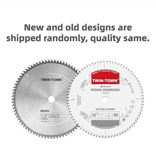 TWIN-TOWN 12-Inch 80-Tooth ATB Fine Finish Wood Cutting Circular Saw Blade, 1 Inch Arbor, Compatible with Table and Miter Saws, Premium Quality Woodworking Saw Blade
