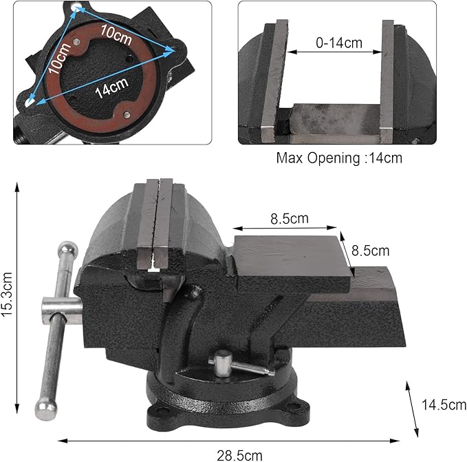 6" Heavy Duty Bench Vise, Pipe Vise Bench Vices with Anvil Swivel Table Top Clamp Locking Base, Double Swivel Rotating Vise Head& Body Rotates 360°-Black