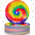 Domensi 100 Pack Tie Dye Paper Plates 7 Inch Rainbow Disposable Dessert Plates by Domensi