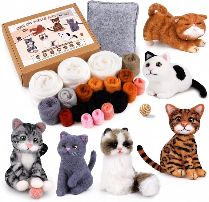 Mayboos 6 Pcs Needle Felting Kit, Animal Needle Felting Beginner Kits Wool Felt by Mayboos