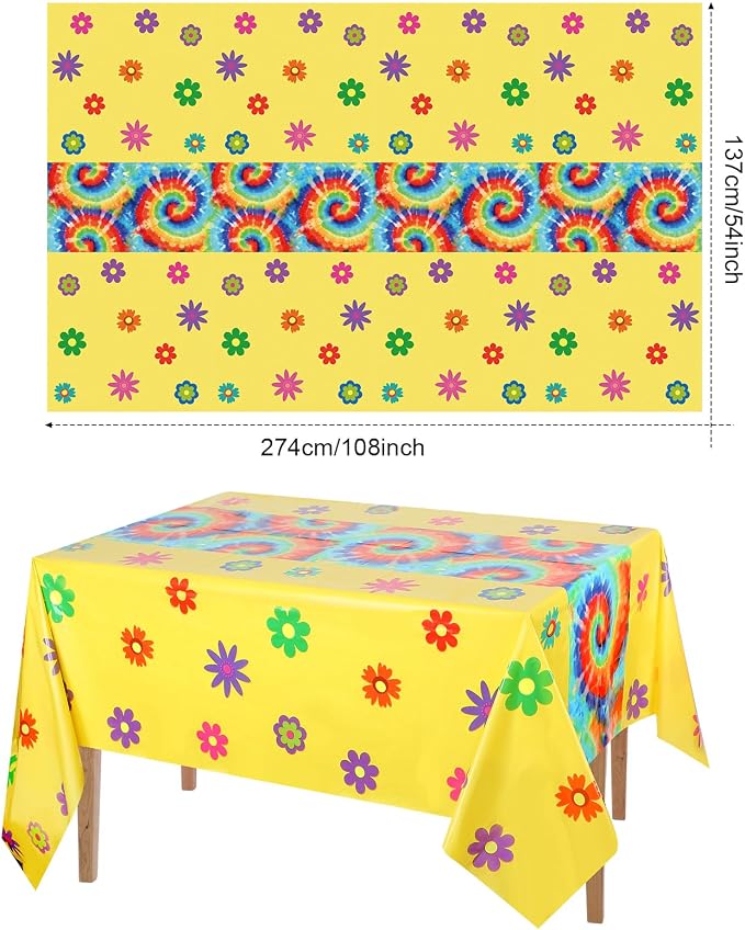 Oudain 6 Pcs Tie Dye 70s Party Decoration Hippie Tablecloth - Image 2
