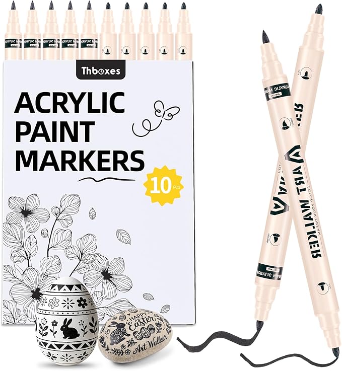Thboxes 10 Pack Black Paint Markers, Dual-Tip Acrylic Paint Pen Fine Tip and by Thboxes
