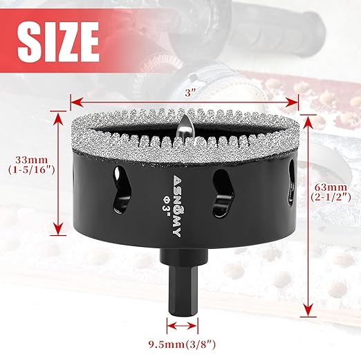 3 Inch Diamond Hole Saw with Pilot Drill Bit, 3" Serrated Brazing Tile Hole Saw Diamond Core Drill Bits with Guiding Bit for Ceramic Porcelain Tile Glass Stone Granite Marble