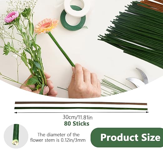 80Pcs Floral Wire, 30cm/11.8in Length 3mm/0.12in Diameter Floral Stems - Image 2