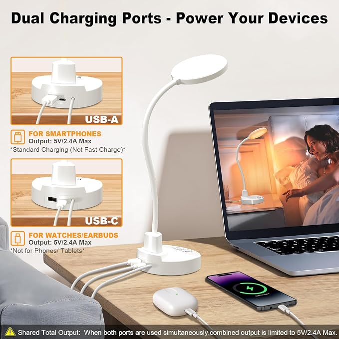 15W LED Desk Lamp with USB Charging Ports, Dimmable Table Lamp with 3 Color - Image 5