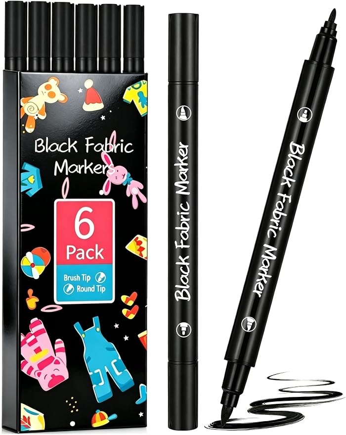Black Fabric Markers for Clothes 6PCS, Dual-Tip Fabric Permanent Paint Pens by Unknown