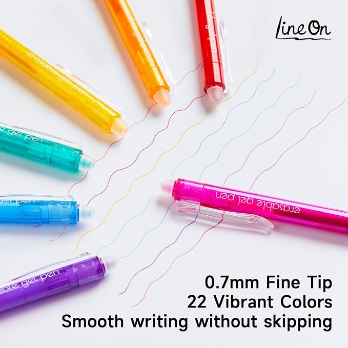 Lineon Erasable Gel Pens, 22 Colors Retractable Erasable Pens Clicker - Image 5