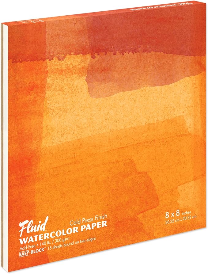 Fluid Watercolor Paper Block, 8 x 8 inches, 15 Sheets, 140 lb Cold Press Pad by SpeedballArt