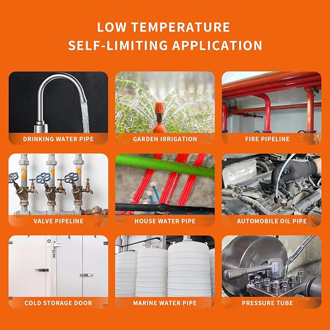 80FT Heat Tape for Water Pipes Freeze Protection IP65 Waterproof 7W/FT 110V BDDFOTO Heat Cable With GFCI Protection and Thermostat,Self-Regulating Pipe Heater for Roof/RV/Water Storage Tank