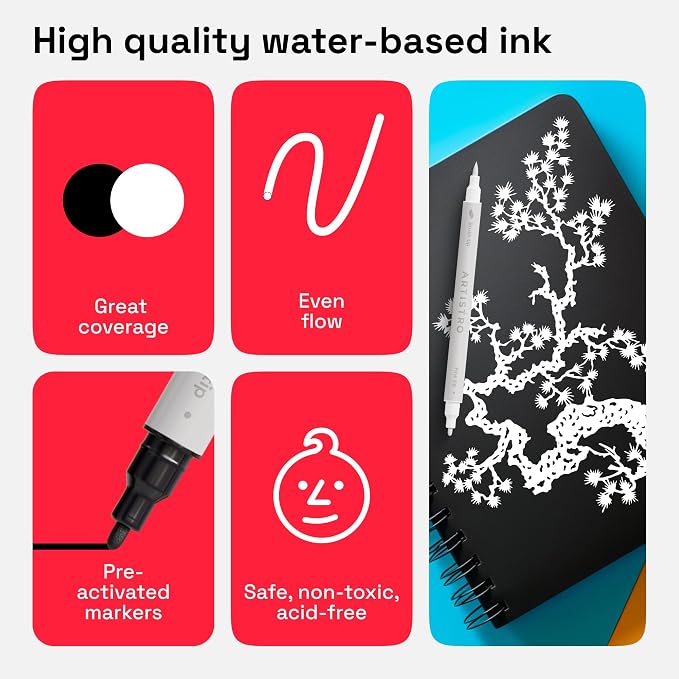 ARTISTRO 2 White & Black Dual-Tip Acrylic Paint Pens - Image 5