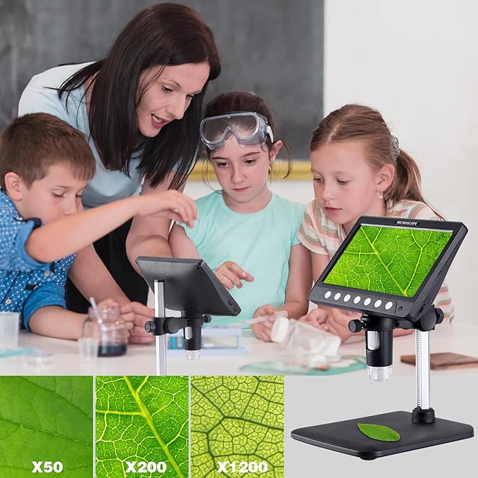 7 Inch 1080P Digital Microscope,1200X Magnification,8 LED Lights,32GB TF Card Included, Rechargeable Battery, Handheld USB Microscope Camera for PCB Repair,Soldering, Coin,Stamp,Jewelry Inspection