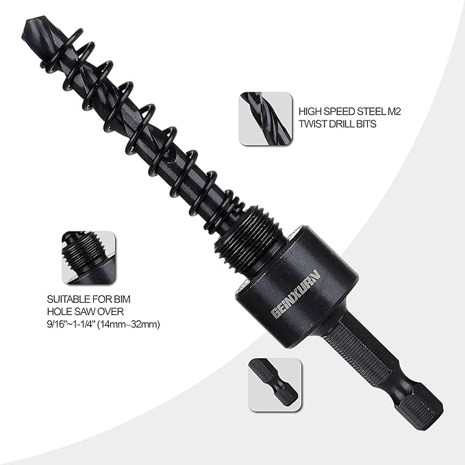 Hex Shaft Hole Saw Mandrel, 7/16-Inch and 3/8 Inch Hole Saw Arbor with 3Pcs Central Drill/2PCS Hex wrench/2Pcs Spring