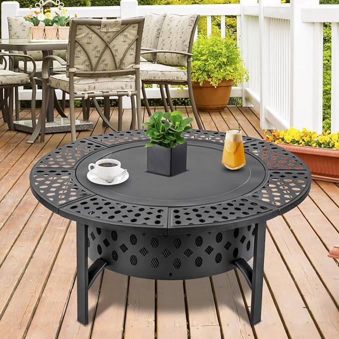 OutVue 42 Inch Fire Pit with 2 Grills, Extra Large Wood Burning Fire Pits - Image 3