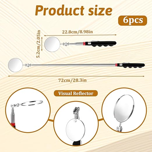 Telescoping Inspection Mirror 6 Pcs Retractable Mirror 28.3 Inch Mechanical Mirrors Long Handle Under Vehicle Detection Mirrors for Car Repair Tool Visual Reflector Contractor Mechanics