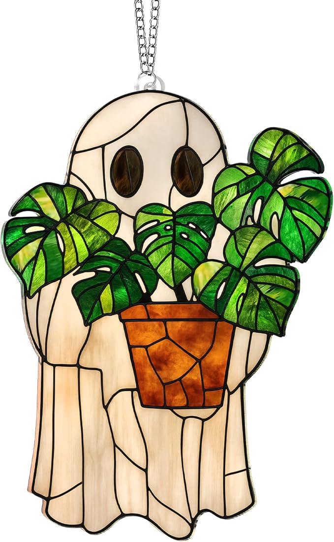 Halloween Faux Stained Glass Ghost Ornaments Acrylic, Halloween Decor Cute by Boyese