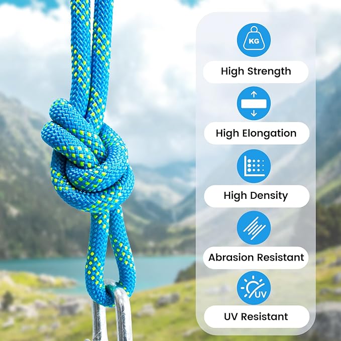 Double Braid Polyester Rope 1/2inch 100ft, 5290lbs Breaking Strength, Blue Arborist Rigging Rope for Various Indoor Outdoor Applications Hiking Camping Swing Sailing
