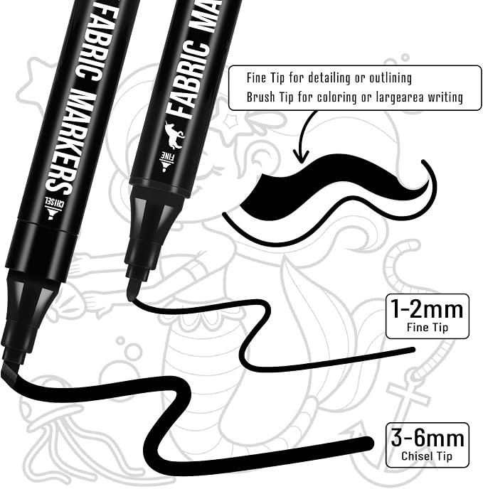 Fabric Markers Permanent for Clothes, 6 Pack Black Dual Tip - Image 2