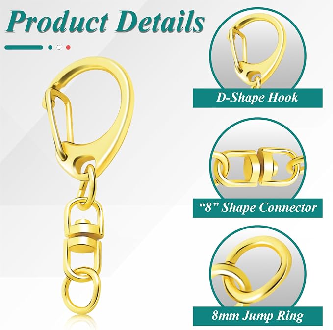 25 Pack Lobster Claw Clasps Keychain Kit, Bulk Key Chain Clasps - Image 3