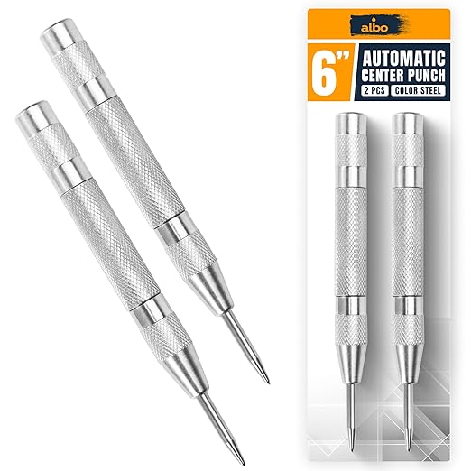 ALBO Spring Loaded Center Punch Tool – 6 Inch Automatic Punch for Metal, Wood, Steel – Heavy Duty Drill Punch – Durable Galvanized Coating, Precision Tip for DIY, Workshop & Professional Use (2pcs)