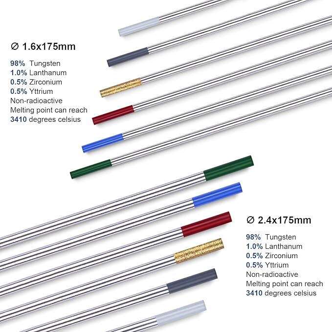TIG Welding Tungsten Electrodes Tungsten Service 10-Pack（Gold - 1.5% Lanthanated Tungsten 3/32"）