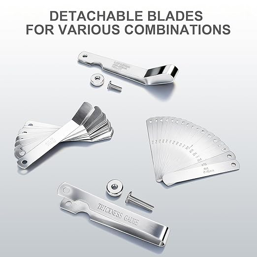 2Pcs Stainless Steel Feeler Gauge Set,32 Straight Blades Feeler Gauge&16 Pieces Angled Feeler Gauge Set, Measure Gap and Thickness for Guitar, Spark Plug, Valves Piston Measure Filler Gauge