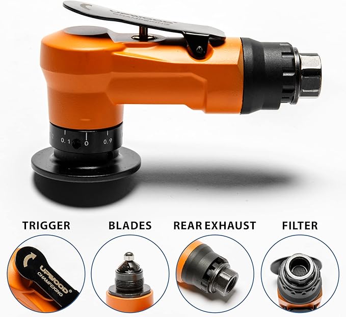2-in-1 Mini Air Chamfer Tool for Chamfering and Round Cornor on Metal, Arc Corner 45 Degree Pneumatic Beveling Trimming Deburring Machine
