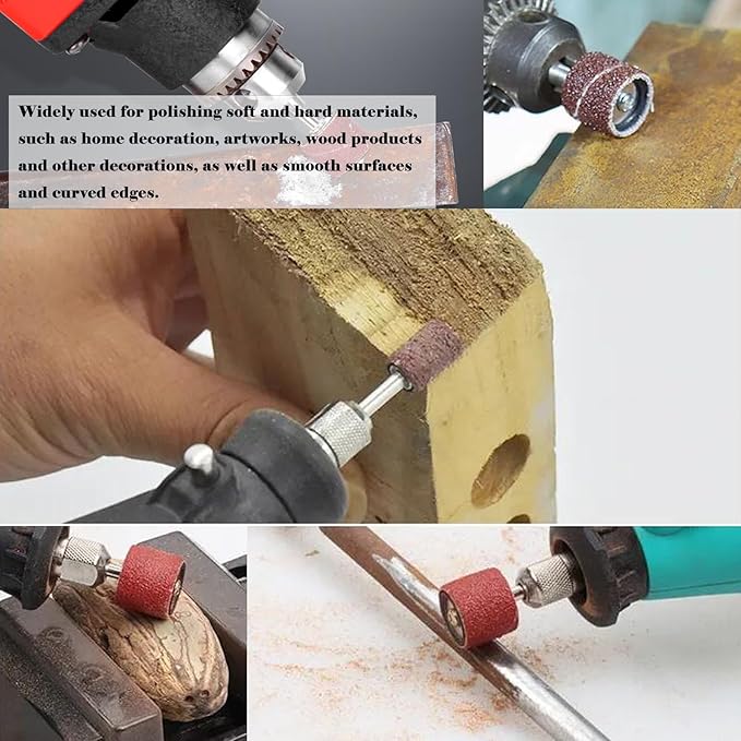 Tnisesm 210Pcs Aluminum Oxide Sanding Drum Set,Including 198 Pieces 80 120 240Grit Drum Sander Sanding Sleeves and 12 Pieces Drum Mandrels for Dremel Rotary Tool,Sanding Drums with Box