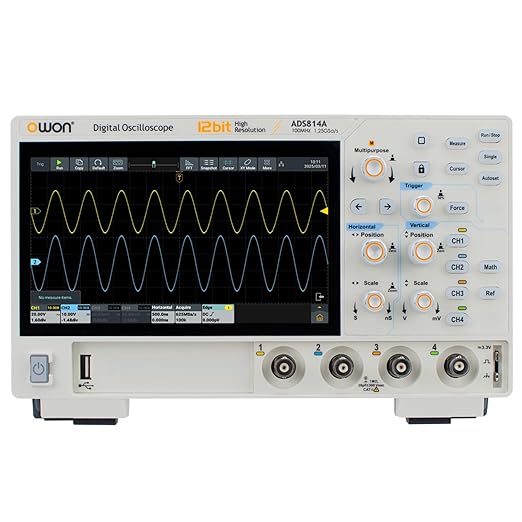 Digital Oscilloscope ADS814A 100MHz Bandwidth OWON 4 Channel Oscilloscope with 1.25GSa/s Sample Rate 12bits Vertical Resolution 50M Memory Depth 7 inch LCD Oscillograph