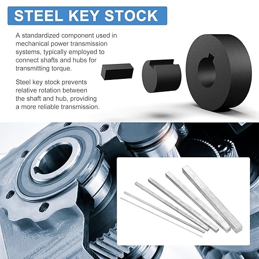 uxcell 10Pcs Square Steel Key Stock, 3/16" x 3/16" x 12" Cold-Drawn 45# Steel Bars Precision Key Stock for Gearbox Coupling, Silver Tone
