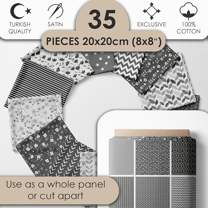 Cotton Satin Patchwork Fabric Panel – 35 Designs, 20×20 cm Squares, Single - Image 2